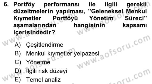 Portföy Yönetimi Dersi 2021 - 2022 Yılı (Final) Dönem Sonu Sınav Soruları 6. Soru