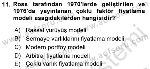 Portföy Yönetimi Dersi 2022 - 2023 Yılı Yaz Okulu Sınav Soruları 11. Soru