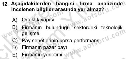 Portföy Yönetimi Dersi 2022 - 2023 Yılı Yaz Okulu Sınav Soruları 12. Soru