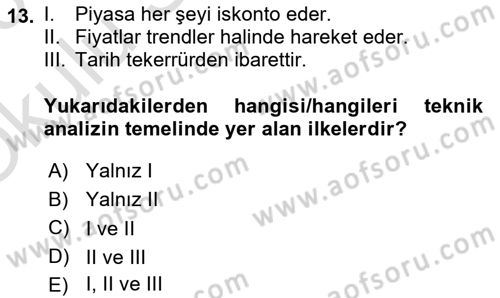 Portföy Yönetimi Dersi 2022 - 2023 Yılı Yaz Okulu Sınav Soruları 13. Soru