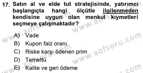 Portföy Yönetimi Dersi 2022 - 2023 Yılı Yaz Okulu Sınav Soruları 17. Soru