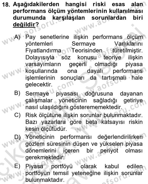 Portföy Yönetimi Dersi 2022 - 2023 Yılı Yaz Okulu Sınav Soruları 18. Soru
