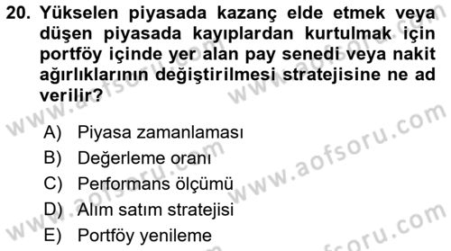 Portföy Yönetimi Dersi 2022 - 2023 Yılı Yaz Okulu Sınav Soruları 20. Soru