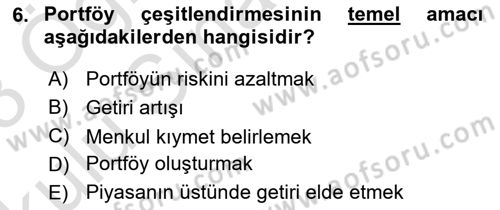 Portföy Yönetimi Dersi 2022 - 2023 Yılı Yaz Okulu Sınav Soruları 6. Soru