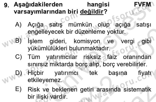 Portföy Yönetimi Dersi 2022 - 2023 Yılı Yaz Okulu Sınav Soruları 9. Soru