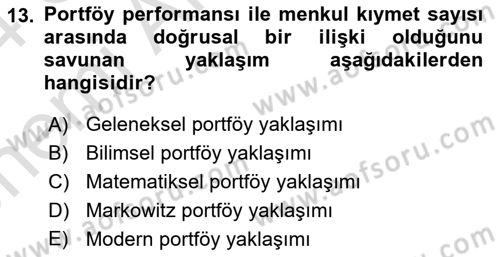 Portföy Yönetimi Dersi 2023 - 2024 Yılı (Vize) Ara Sınav Soruları 13. Soru