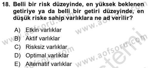Portföy Yönetimi Dersi 2023 - 2024 Yılı (Vize) Ara Sınav Soruları 18. Soru