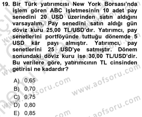 Portföy Yönetimi Dersi 2023 - 2024 Yılı (Vize) Ara Sınav Soruları 19. Soru