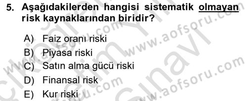 Portföy Yönetimi Dersi 2023 - 2024 Yılı (Vize) Ara Sınav Soruları 5. Soru