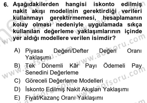 Portföy Yönetimi Dersi 2023 - 2024 Yılı (Vize) Ara Sınav Soruları 6. Soru