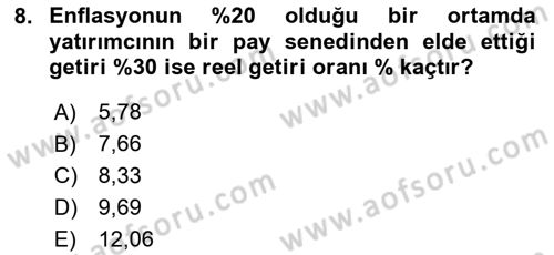 Portföy Yönetimi Dersi 2023 - 2024 Yılı (Vize) Ara Sınav Soruları 8. Soru
