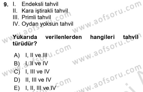 Portföy Yönetimi Dersi 2023 - 2024 Yılı (Vize) Ara Sınav Soruları 9. Soru