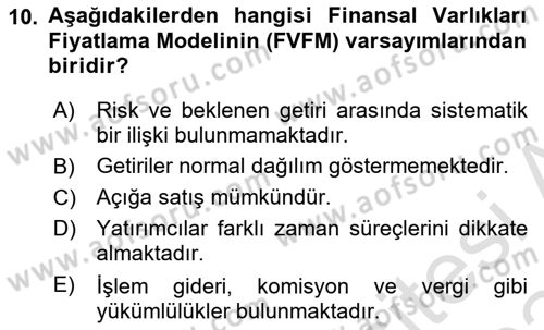 Portföy Yönetimi Dersi 2023 - 2024 Yılı (Final) Dönem Sonu Sınav Soruları 10. Soru