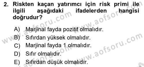 Portföy Yönetimi Dersi 2023 - 2024 Yılı (Final) Dönem Sonu Sınav Soruları 2. Soru