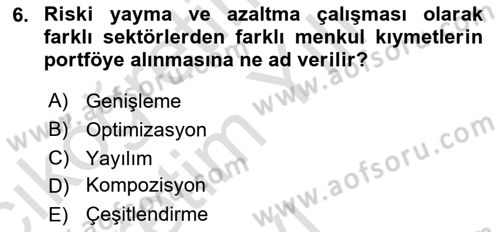 Portföy Yönetimi Dersi 2023 - 2024 Yılı Yaz Okulu Sınav Soruları 6. Soru