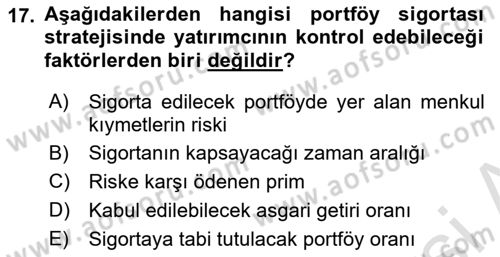 Portföy Yönetimi Dersi 2024 - 2025 Yılı (Final) Dönem Sonu Sınav Soruları 17. Soru