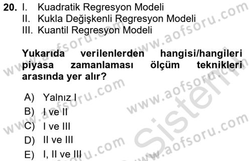 Portföy Yönetimi Dersi 2024 - 2025 Yılı (Final) Dönem Sonu Sınav Soruları 20. Soru
