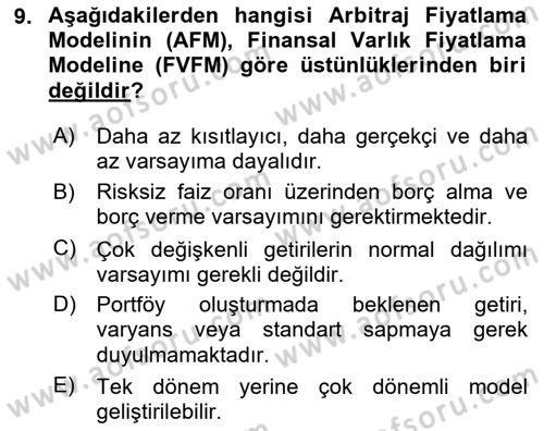Portföy Yönetimi Dersi 2024 - 2025 Yılı (Final) Dönem Sonu Sınav Soruları 9. Soru