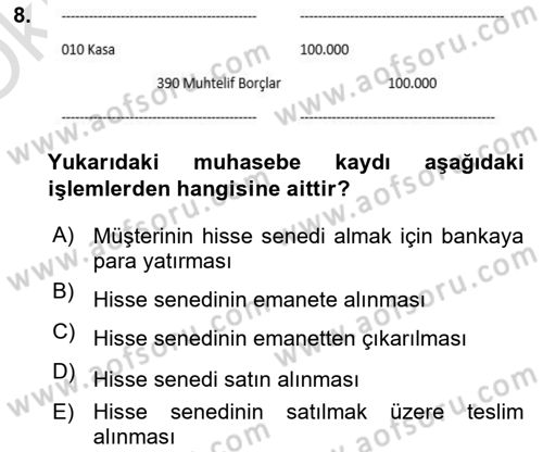 Katılım, Kalkınma Ve Yatırım Bankacılığı Dersi 2020 - 2021 Yılı Yaz Okulu Sınav Soruları 8. Soru