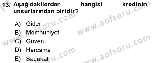 Banka ve Sigorta Muhasebesi Dersi 2021 - 2022 Yılı (Vize) Ara Sınav Soruları 13. Soru