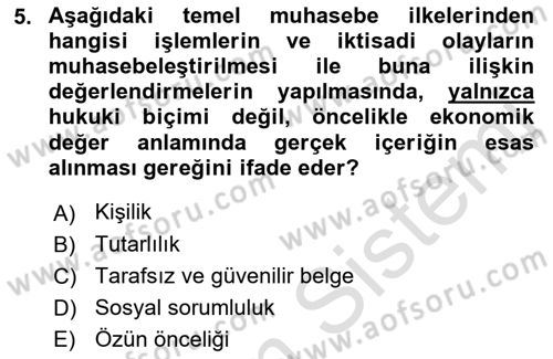Banka ve Sigorta Muhasebesi Dersi 2021 - 2022 Yılı (Vize) Ara Sınav Soruları 5. Soru