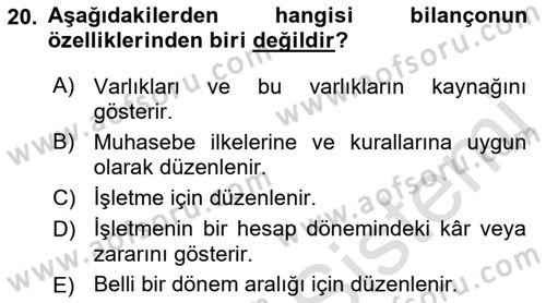 Banka ve Sigorta Muhasebesi Dersi 2021 - 2022 Yılı (Final) Dönem Sonu Sınav Soruları 20. Soru