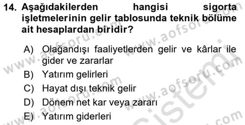 Banka ve Sigorta Muhasebesi Dersi 2021 - 2022 Yılı Yaz Okulu Sınav Soruları 14. Soru