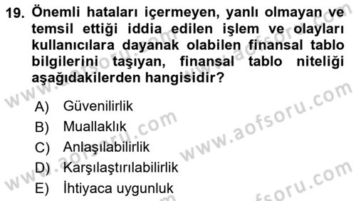 Banka ve Sigorta Muhasebesi Dersi 2021 - 2022 Yılı Yaz Okulu Sınav Soruları 19. Soru