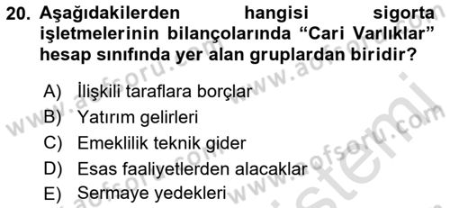 Banka ve Sigorta Muhasebesi Dersi 2021 - 2022 Yılı Yaz Okulu Sınav Soruları 20. Soru