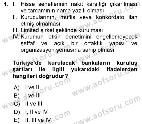 Banka ve Sigorta Muhasebesi Dersi 2022 - 2023 Yılı Yaz Okulu Sınav Soruları 1. Soru