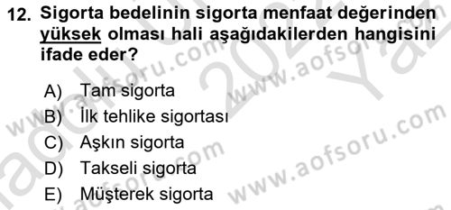 Banka ve Sigorta Muhasebesi Dersi 2022 - 2023 Yılı Yaz Okulu Sınav Soruları 12. Soru