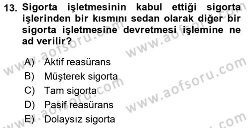 Banka ve Sigorta Muhasebesi Dersi 2022 - 2023 Yılı Yaz Okulu Sınav Soruları 13. Soru