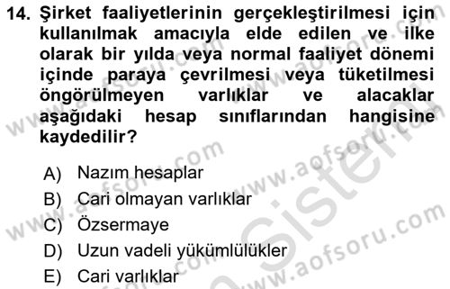 Banka ve Sigorta Muhasebesi Dersi 2022 - 2023 Yılı Yaz Okulu Sınav Soruları 14. Soru
