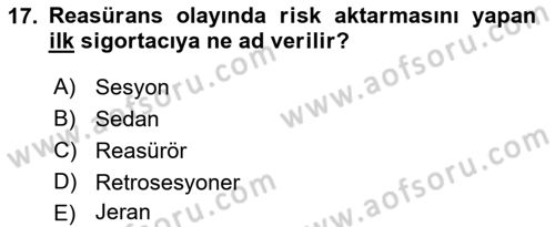 Banka ve Sigorta Muhasebesi Dersi 2022 - 2023 Yılı Yaz Okulu Sınav Soruları 17. Soru