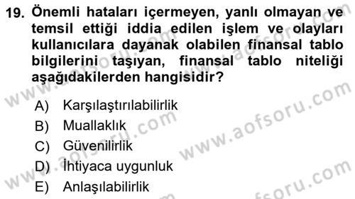 Banka ve Sigorta Muhasebesi Dersi 2022 - 2023 Yılı Yaz Okulu Sınav Soruları 19. Soru