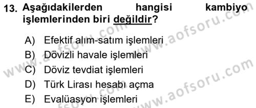 Banka ve Sigorta Muhasebesi Dersi 2023 - 2024 Yılı (Vize) Ara Sınav Soruları 13. Soru