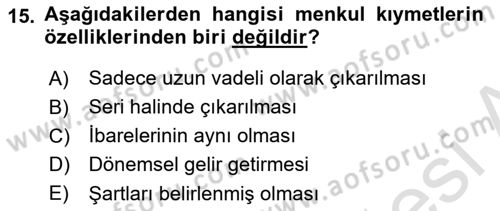 Banka ve Sigorta Muhasebesi Dersi 2023 - 2024 Yılı (Vize) Ara Sınav Soruları 15. Soru