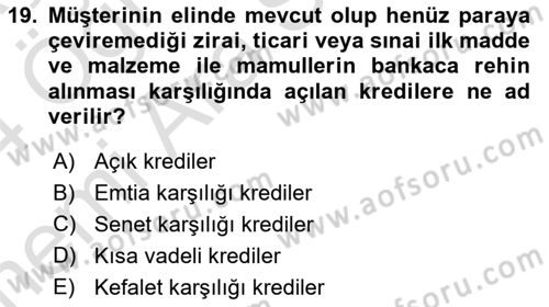 Banka ve Sigorta Muhasebesi Dersi 2023 - 2024 Yılı (Vize) Ara Sınav Soruları 19. Soru