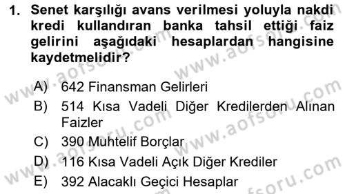 Banka ve Sigorta Muhasebesi Dersi 2023 - 2024 Yılı (Final) Dönem Sonu Sınav Soruları 1. Soru
