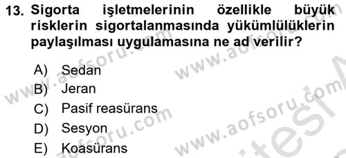 Banka ve Sigorta Muhasebesi Dersi 2023 - 2024 Yılı (Final) Dönem Sonu Sınav Soruları 13. Soru