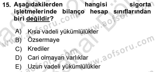 Banka ve Sigorta Muhasebesi Dersi 2023 - 2024 Yılı (Final) Dönem Sonu Sınav Soruları 15. Soru