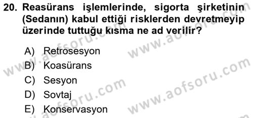 Banka ve Sigorta Muhasebesi Dersi 2023 - 2024 Yılı (Final) Dönem Sonu Sınav Soruları 20. Soru