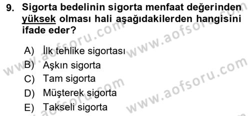Banka ve Sigorta Muhasebesi Dersi 2023 - 2024 Yılı (Final) Dönem Sonu Sınav Soruları 9. Soru