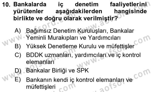 Banka ve Sigorta Muhasebesi Dersi 2023 - 2024 Yılı Yaz Okulu Sınav Soruları 10. Soru
