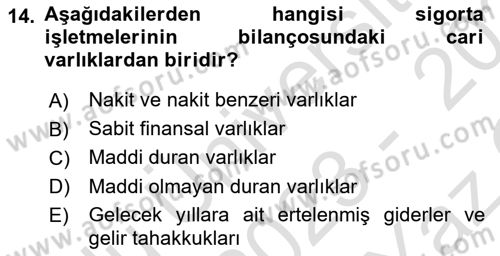 Banka ve Sigorta Muhasebesi Dersi 2023 - 2024 Yılı Yaz Okulu Sınav Soruları 14. Soru