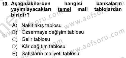 Banka ve Sigorta Muhasebesi Dersi 2024 - 2025 Yılı (Vize) Ara Sınav Soruları 10. Soru