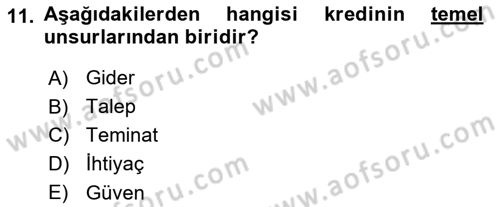 Banka ve Sigorta Muhasebesi Dersi 2024 - 2025 Yılı (Vize) Ara Sınav Soruları 11. Soru