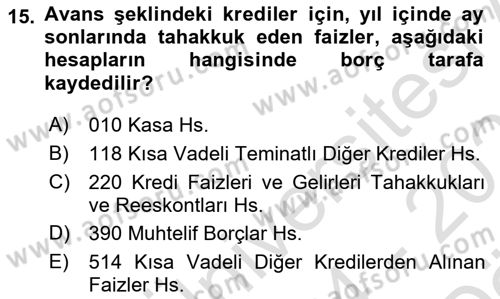 Banka ve Sigorta Muhasebesi Dersi 2024 - 2025 Yılı (Vize) Ara Sınav Soruları 15. Soru