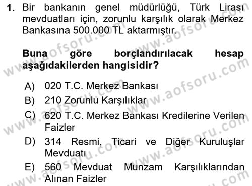 Banka ve Sigorta Muhasebesi Dersi 2024 - 2025 Yılı Yaz Okulu Sınav Soruları 1. Soru