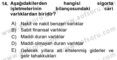 Banka ve Sigorta Muhasebesi Dersi 2024 - 2025 Yılı Yaz Okulu Sınav Soruları 14. Soru